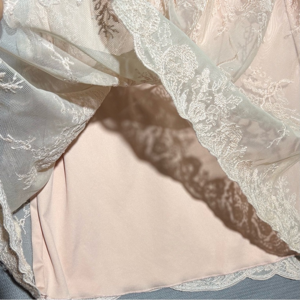 Lily Star sheer mesh lace romantic floral embroidery blouse airy lined womens L - Picture 5 of 8